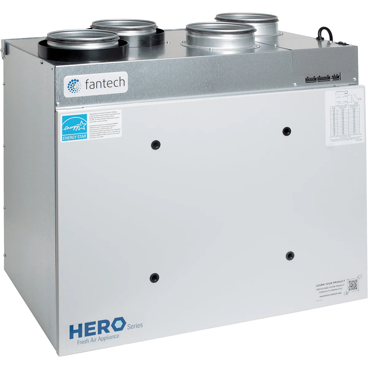 Fantech HERO 250H-EC 263 CFM Heat Recovery Ventilator w/EC Motor