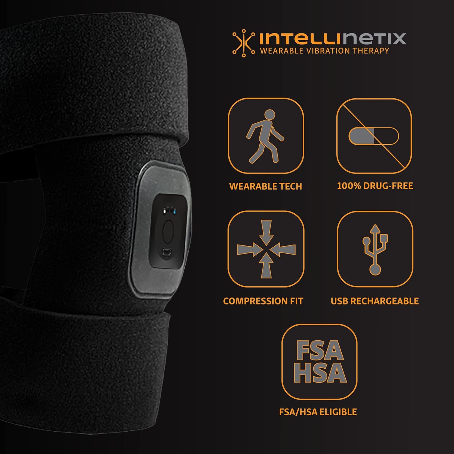 Brownmed - Intellinetix Knee/Elbow Therapy Wrap - Active Wrap for Elbows & Knees that Offers Massage - Elbow & Knee Compression Sleeve with Wearable Massager - Premium Knee & Elbow Support