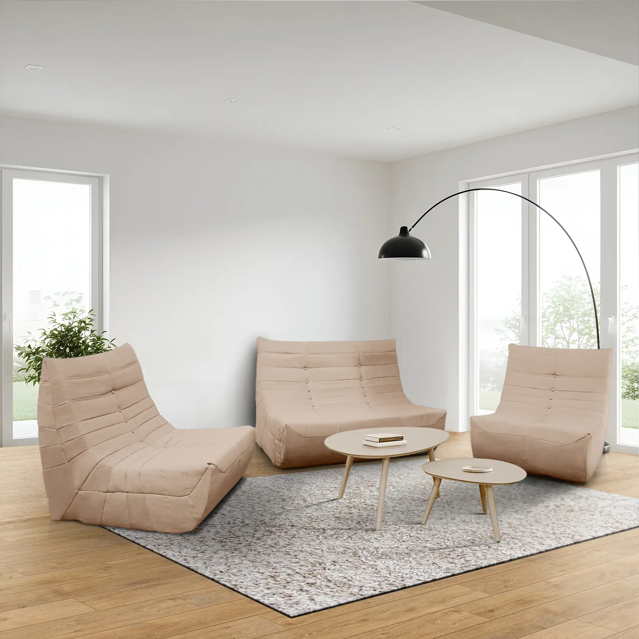 Deko Living 5 Piece Brown Compressed Foam Loveseat Sofa Chairs and Table Set (CIF50119)