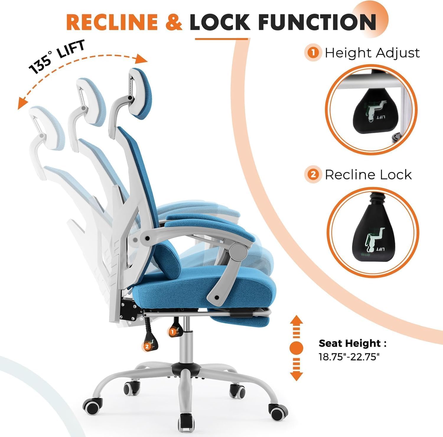 Sweetcrispy Office Computer Desk Chair Set of 2, Ergonomic High-Back Mesh Rolling Work Swivel Chairs with Wheels, Comfortable Lumbar Support, Comfy Arms for Home, Bedroom, Study, Student, Blue