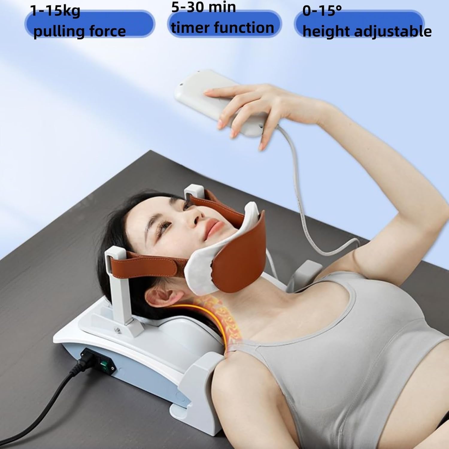 Cervical Neck Traction Device, Electric Cervical Spine Massager, 4-Point Positioning Support, with Remote Control, for Neck Pain Relief, Relieve Muscle Tension