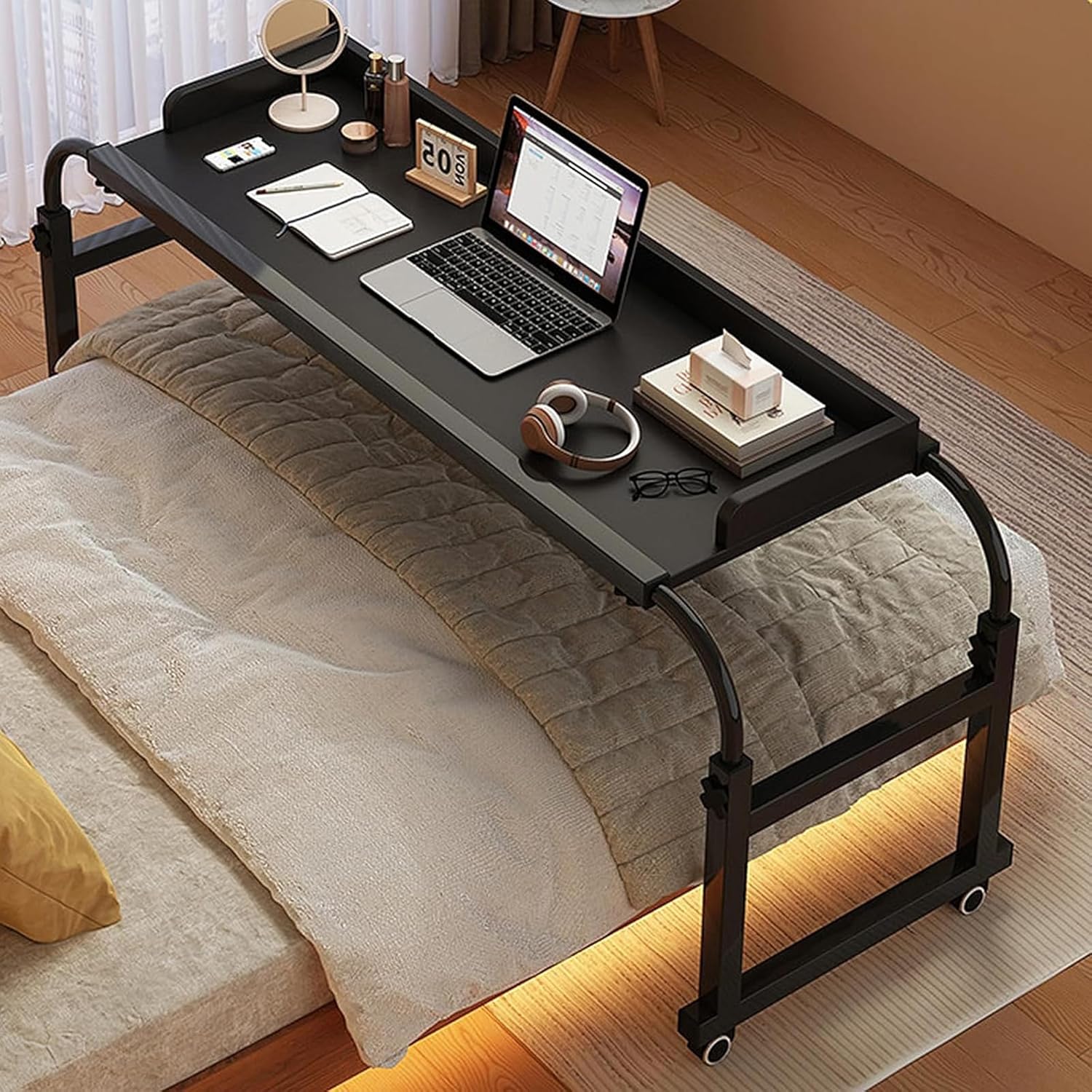 Over Bed Table, Adjustable Over Bed with Wheels, Mobile Overbed Computer Table, Hospital Bed Table Adjustable Over Bedside Home Desk - Laptop, Reading, Eating Breakfast Cart Stand - Bedri