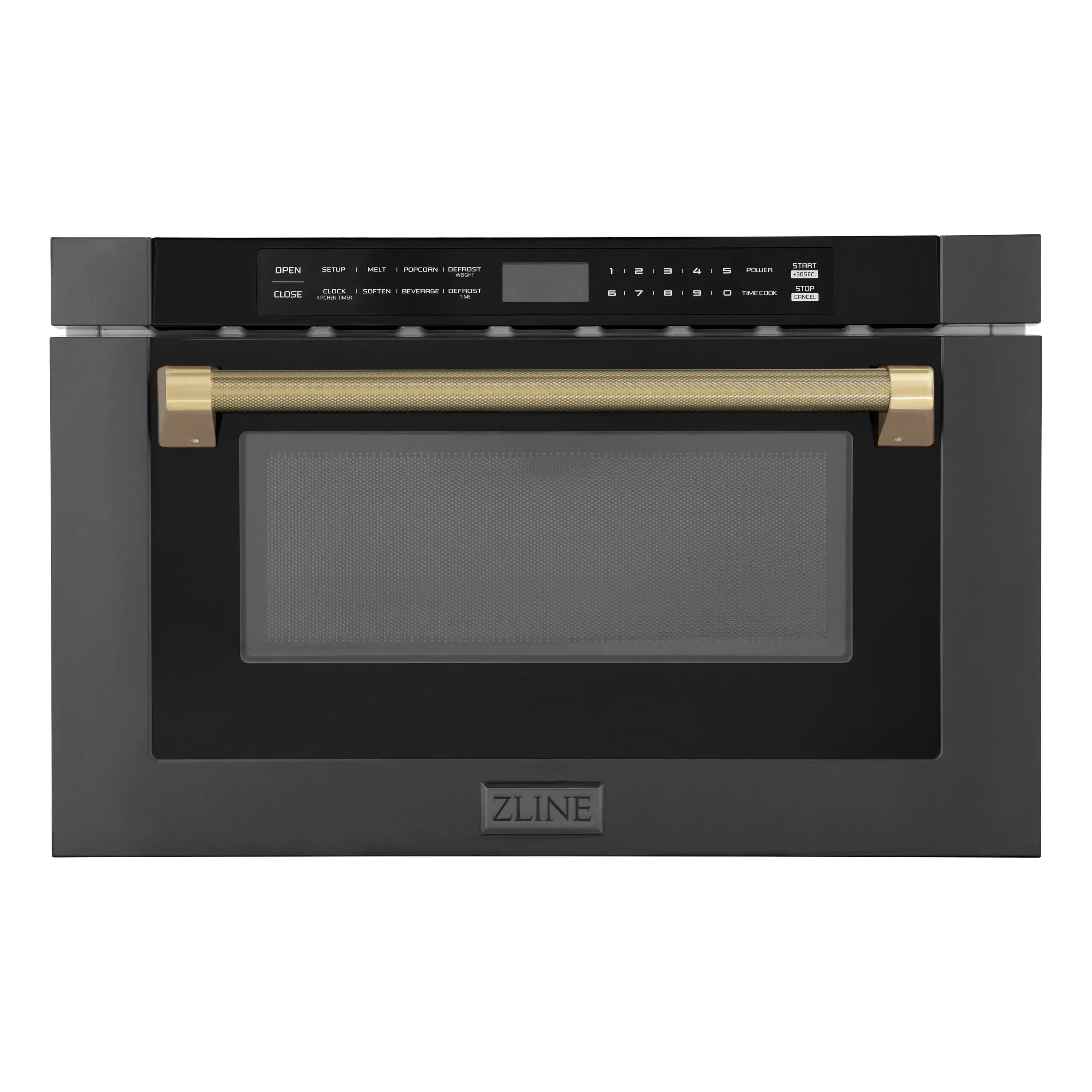 ZLINE Autograph 24-Inch Microwave Drawer in Black Stainless Steel and Champagne Bronze Helix Handle (MWDZ-1-BS-H-KCB)