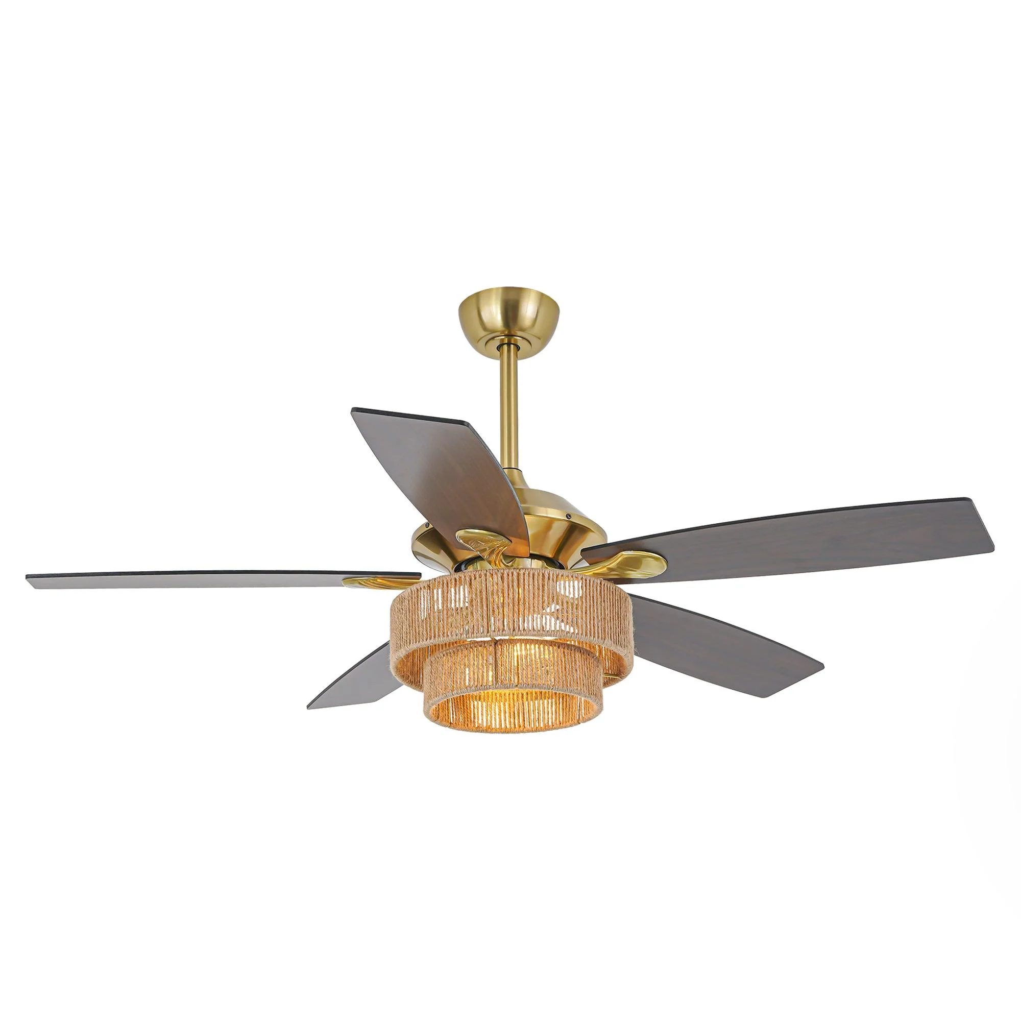Parrot Uncle 52-Inch Danube Farmhouse DC Motor Golden Downrod Ceiling Fan with Light (F6391110V)