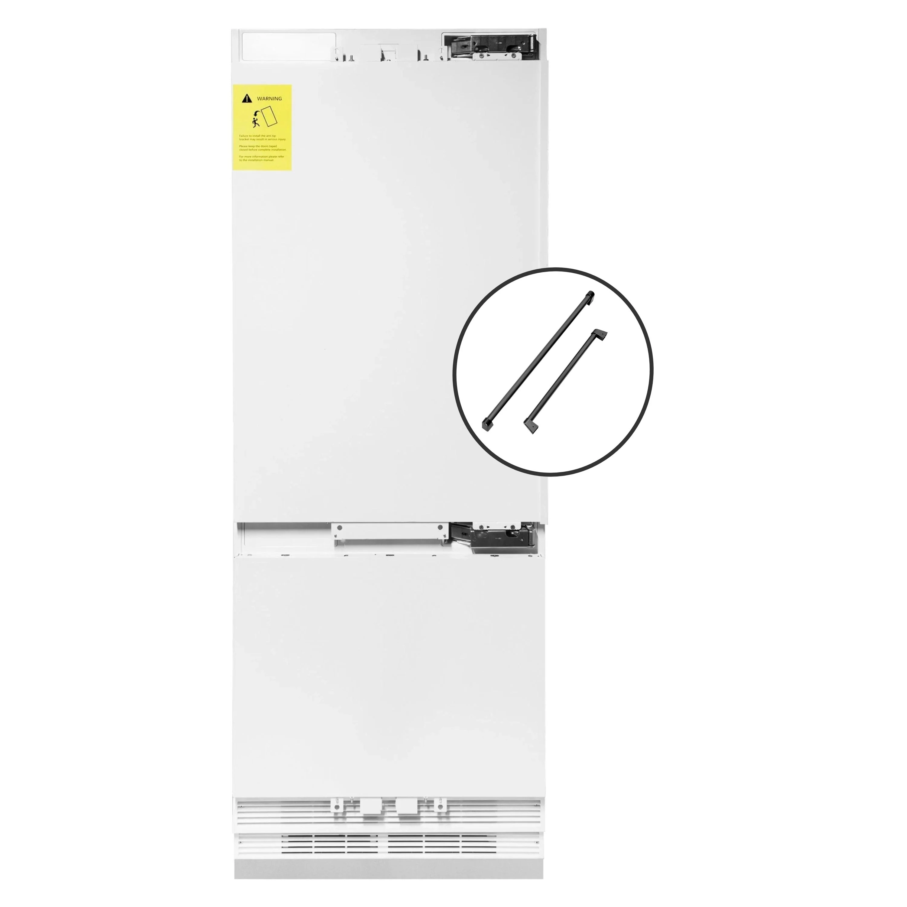 ZLINE Autograph Edition 30 Inch 16.1 cu. ft. Panel Ready Built-in 2 Door French Door Refrigerator with Internal Water and Ice Dispenser with Black Stainless Steel Handles (RBIV-30-BS)