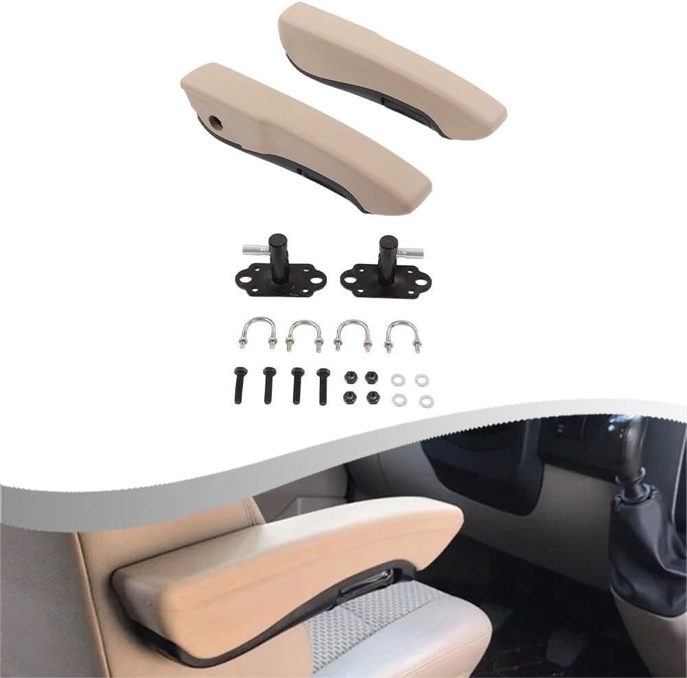 Adjustable Car Seat Armrests 0-120° Rotation Beige PU Foam with Metal Brackets for Car RV Boat Truck Left and Right Stepless Adjustment Shock Wear Resistant Comfortable Support with Installation Kit