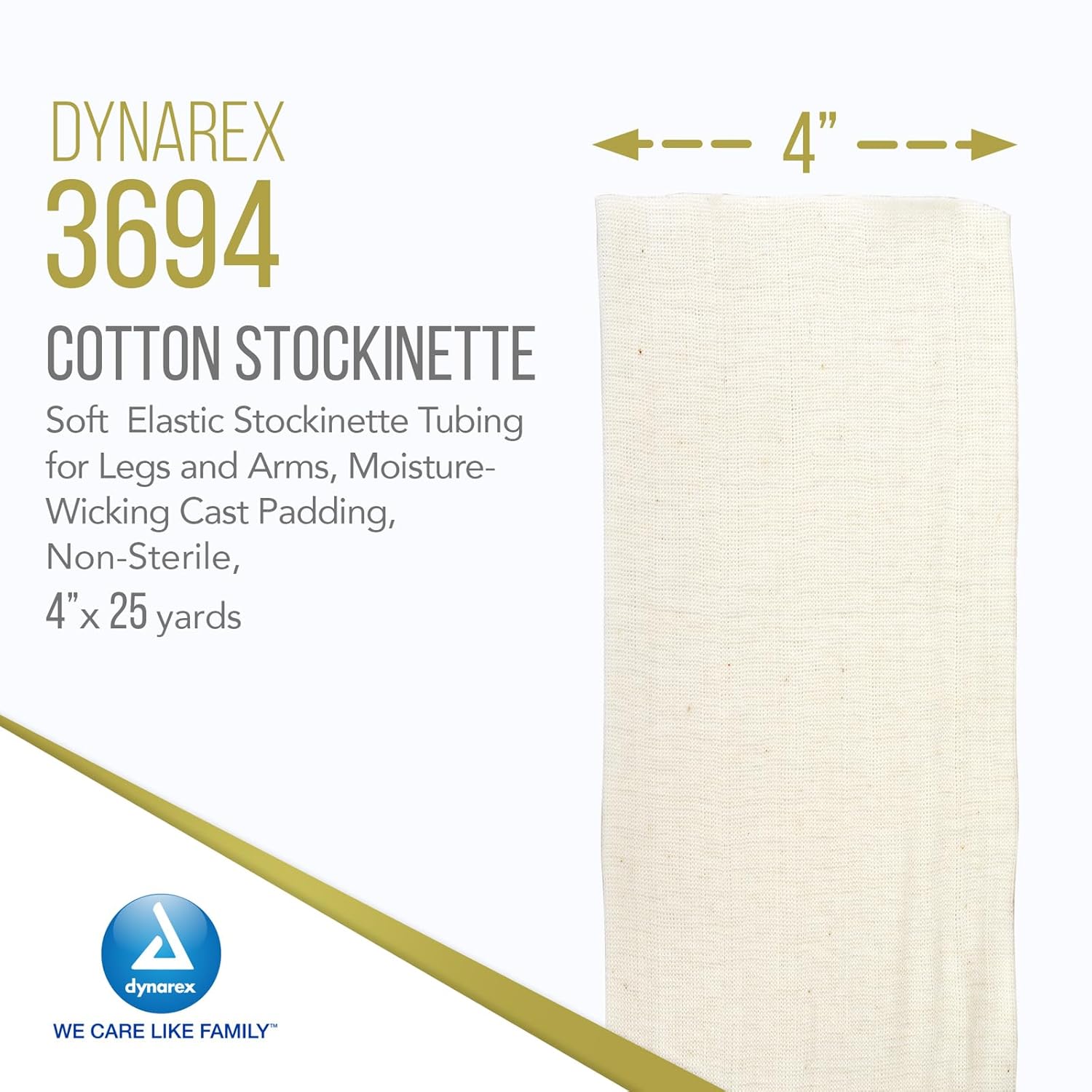 Dynarex Tubular Cotton Stockinette - Non-Sterile Elastic Stockinette Tubing for Legs & Arms - Moisture-Wicking Cast Padding - 4
