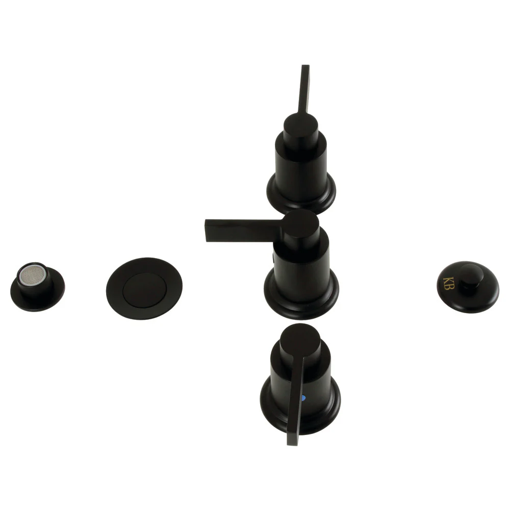 Kingston Brass NuvoFusion Three-Handle Bidet Faucet with Brass Pop-Up, Matte Black (KB6320NDL)