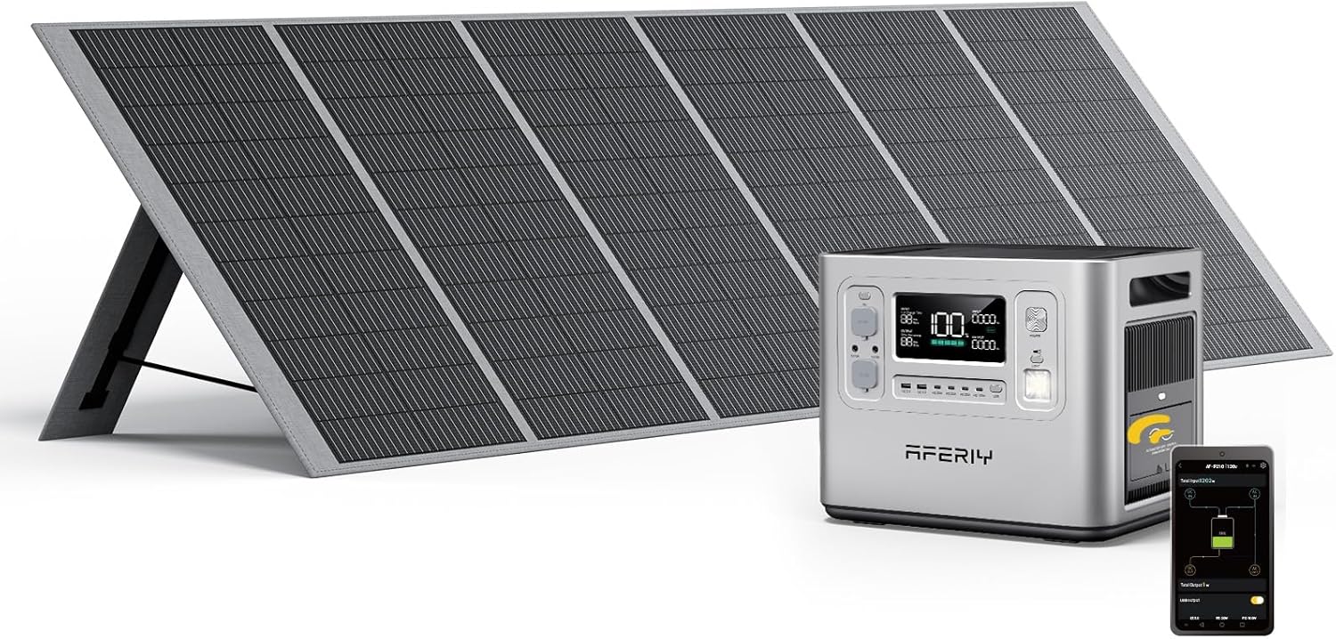 AFERIY P210 2400W Portable Power Station with 400W Solar Panel, 2048Wh LiFePO4 Battery Backup with AC & Solar Charging, Quiet Generator for Home Use, Outdoor Camping, RV, Emergency Power Supply