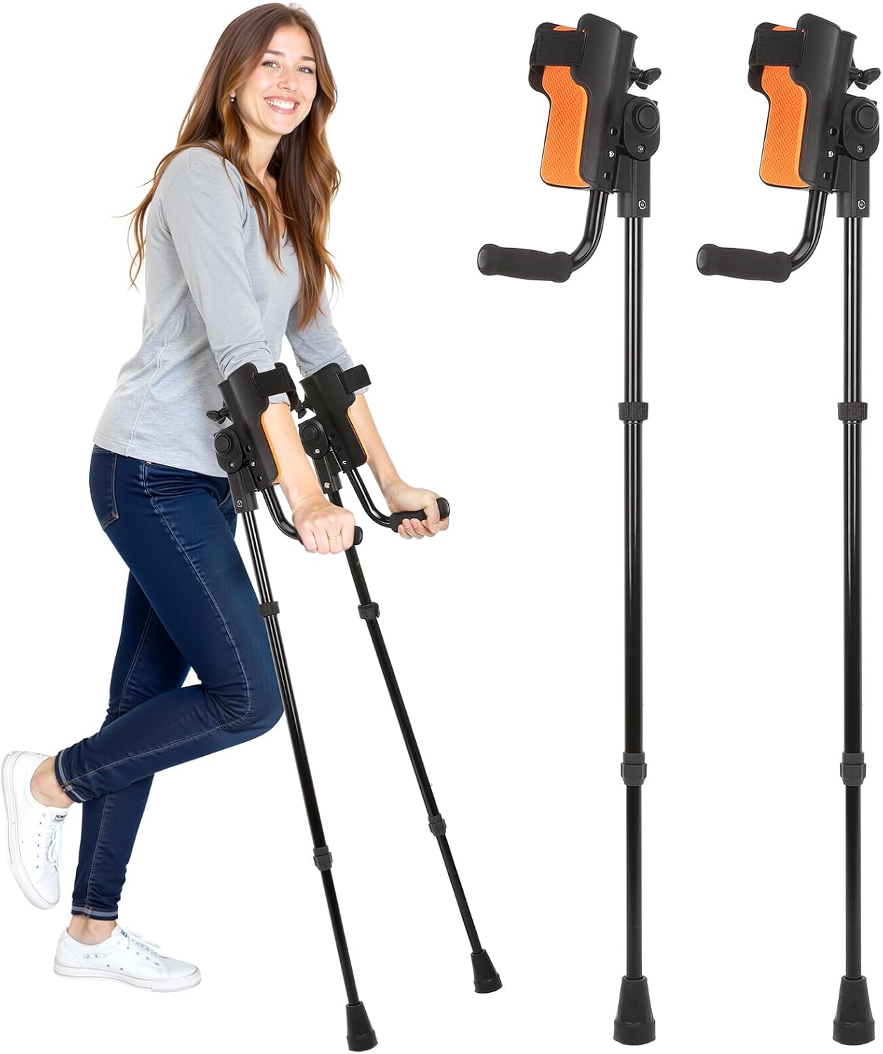 3-Angle Adjustable Forearm Crutches for Adults - Ergonomic Non-Slip Handles with EVA Elbow Support, Foldable Arm Crutches Forearm for Leg Injury, Surgery Recovery, Disabled (1 Pair)