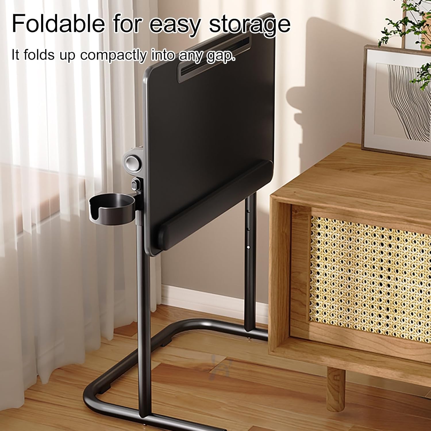 Overbed Bedside Table with Wheels, Adjustable Hospital Bedside Desk, Tiltable Hospital Bed Table Over The Bed, with Cup Holder, for Couch, Home, Office(White)