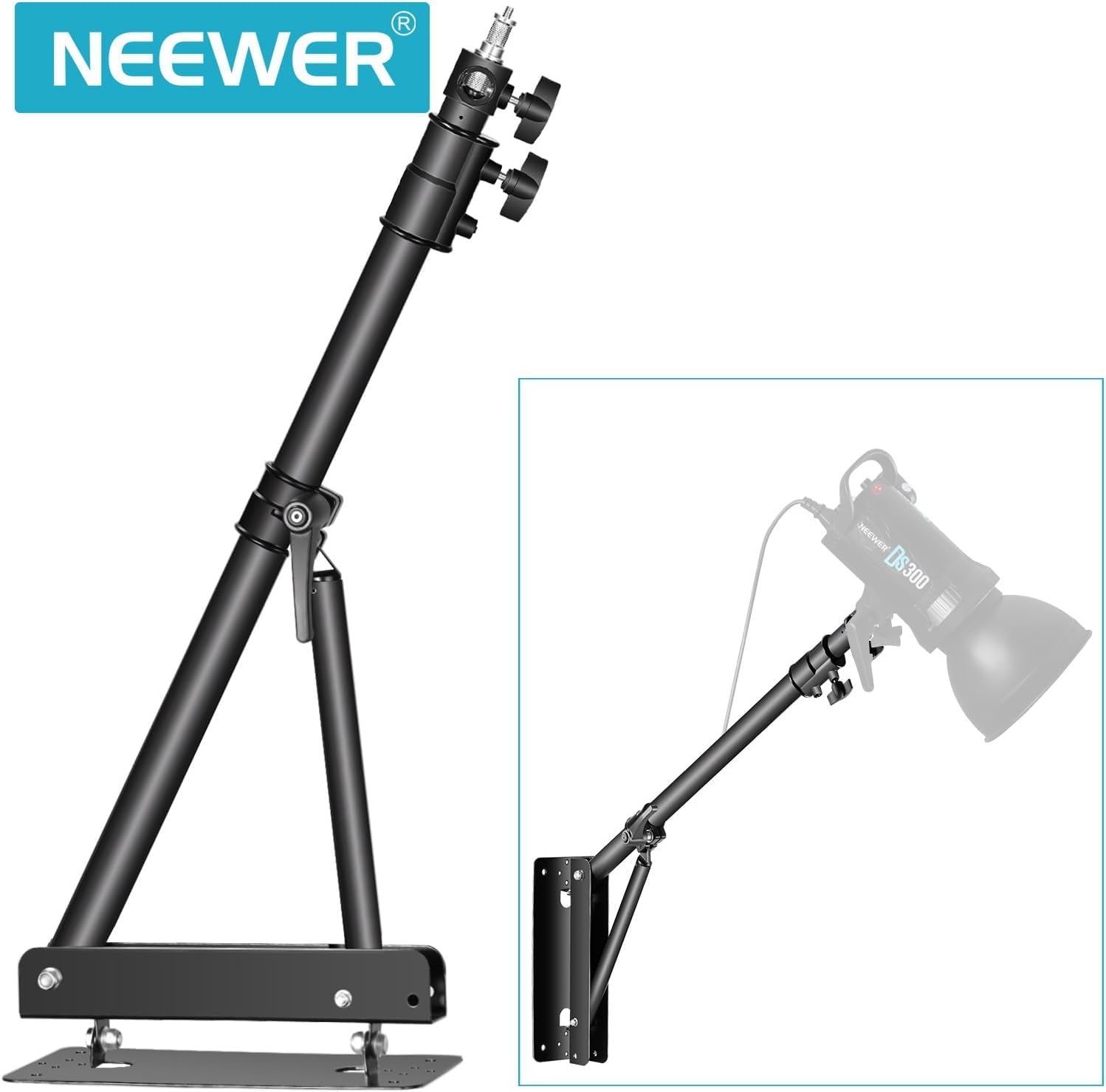 Neewer Triangle Wall Mount Arm for Photography Studio Strobe Monolight Softboxes Umbrellas Reflectors Flexible Rotation 180 Degrees Maximum Length 180 cm (Black)