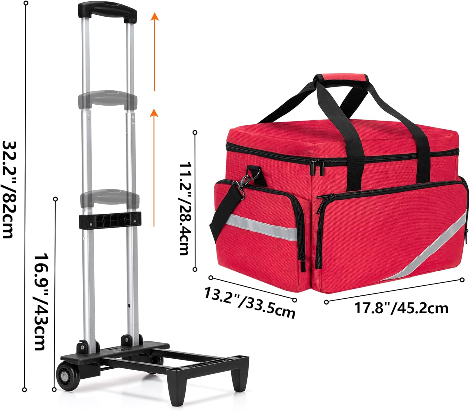 Trunab Rolling Medical Bag with Detachable Trolley, Nurse Rolling Bag with Removable Dividers 15.6” Laptop Sleeve, First Aid Responder Bag Empty for Home Health Nurses, Doctors, EMT, EMS