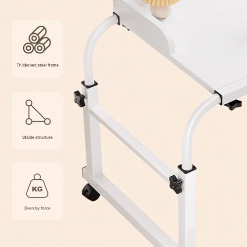 Table with Wheels，Over Bed Desk Height Adjustable 65-95cm Food Tray Desk Rolling Medical Table Standing Over Bed Table King Size Stretchable Lazy Design(Color:Wood)