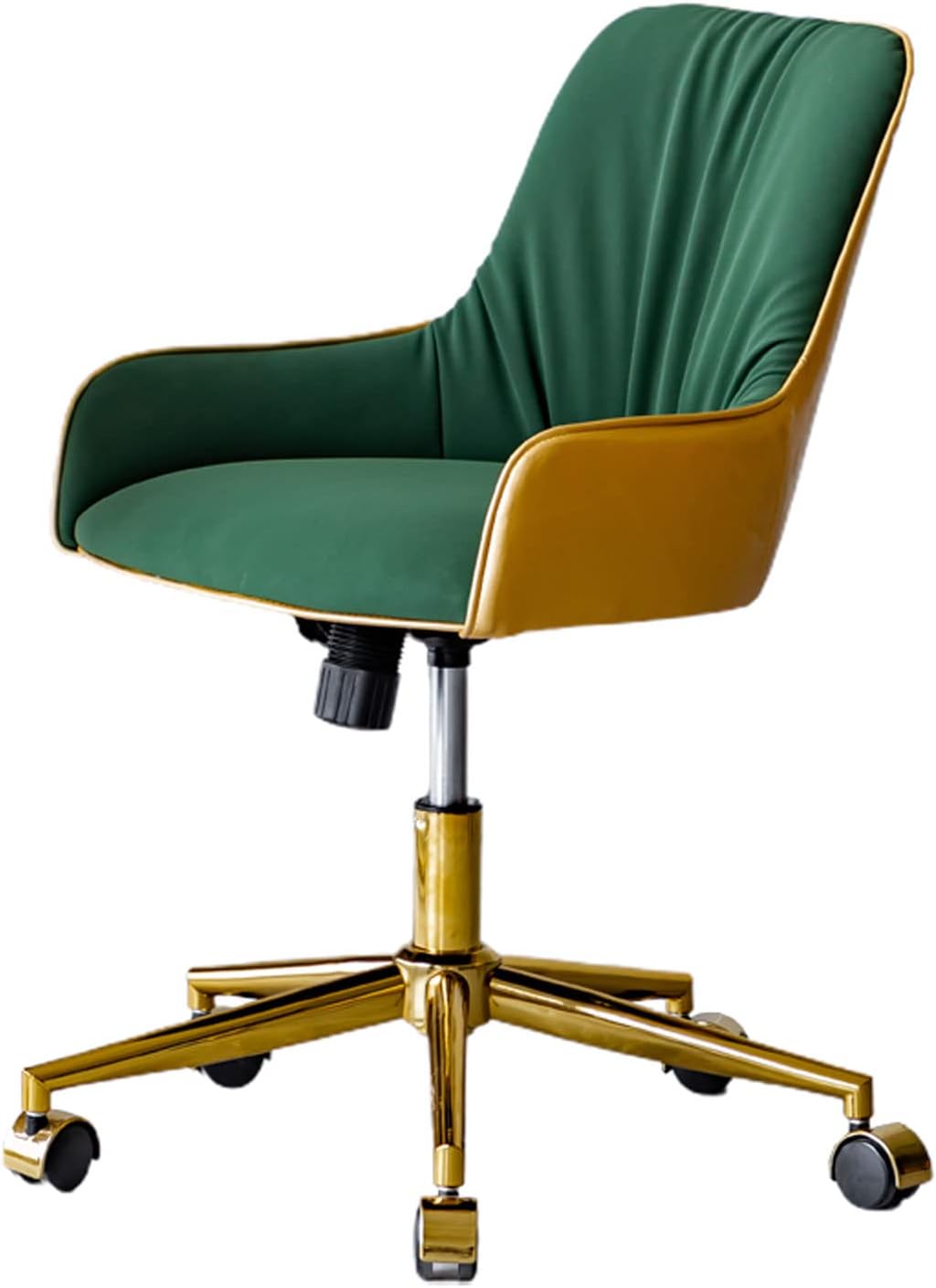 Mid-Back Leisure Task Chair, Adjustable Upholstered Computer Chair with Armrest Lumbar Support for Living Room, Bedroom, Lounge (Green-Brown