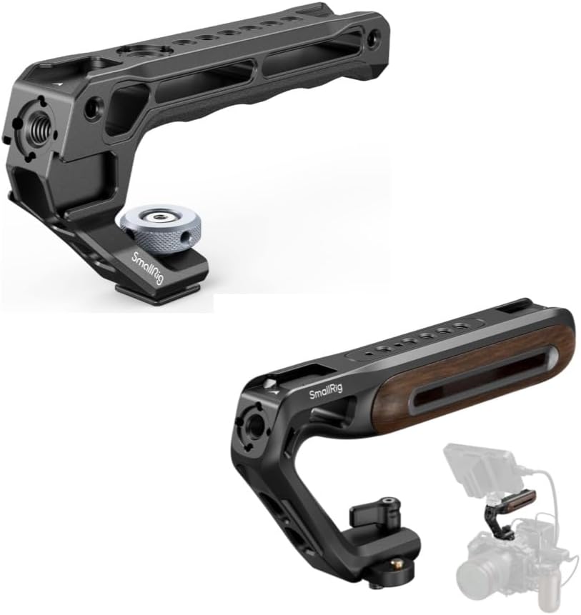 Bundle: SmallRig Lightweight Top Handle, Grip for DSLR Camera Cage 3764+SmallRig Wooden Top Handle with NATO Clamp & NATO Rail 5251