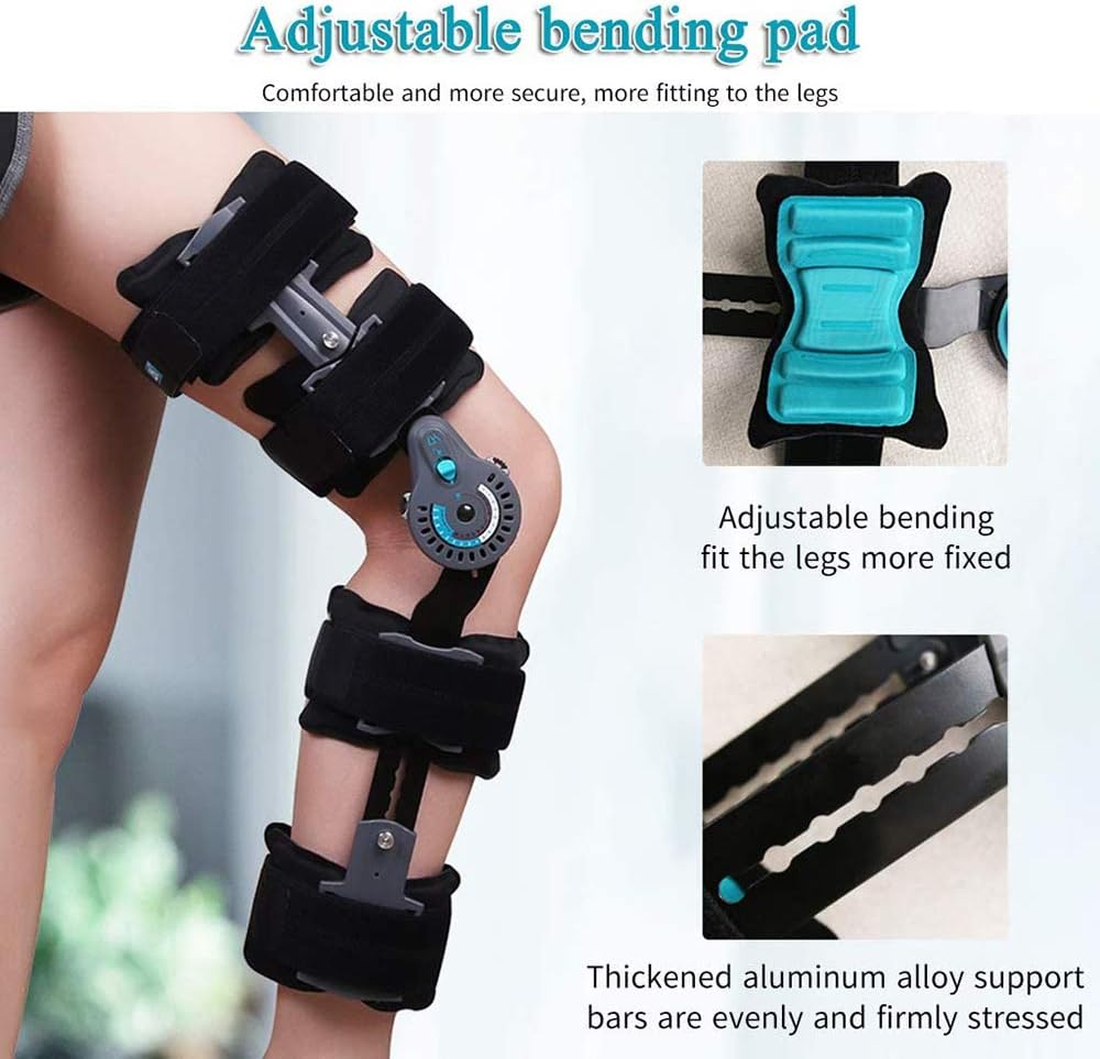 ROM Knee Brace, Hinged Post Op Knee Brace Adjustable Leg Stabilizer Recovery Immobilization After Surgery Fracture Post-Op Meniscus Tear Orthopedic Guard Protector