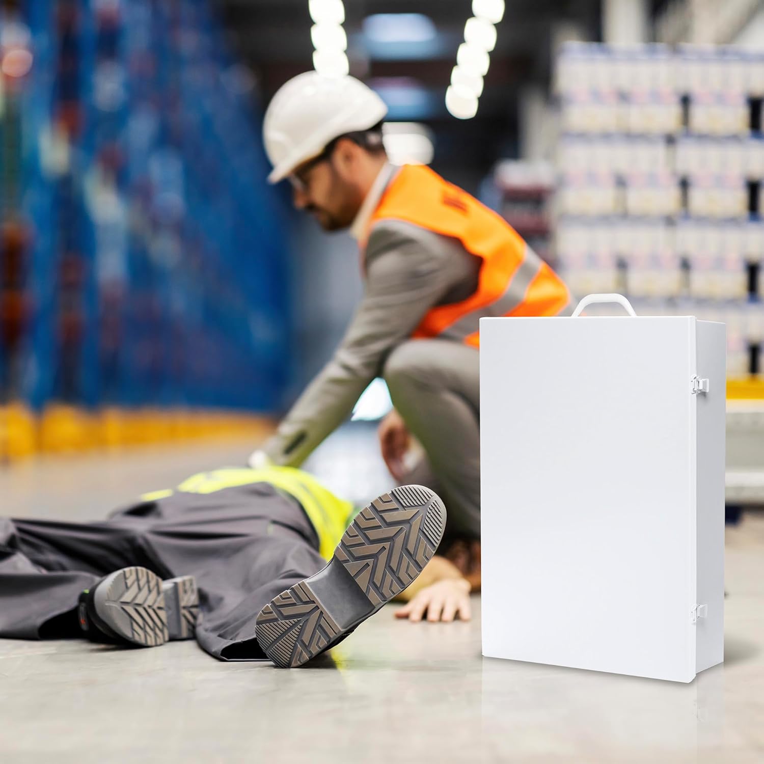 MFASCO Commercial Wall Mount 4 Shelf First Aid Kit - OSHA & ANSI Compliant, Refillable Metal First Aid Cabinet for Businesses, Large First Aid Kit Box for Office and Shop - No Label or Company Logo