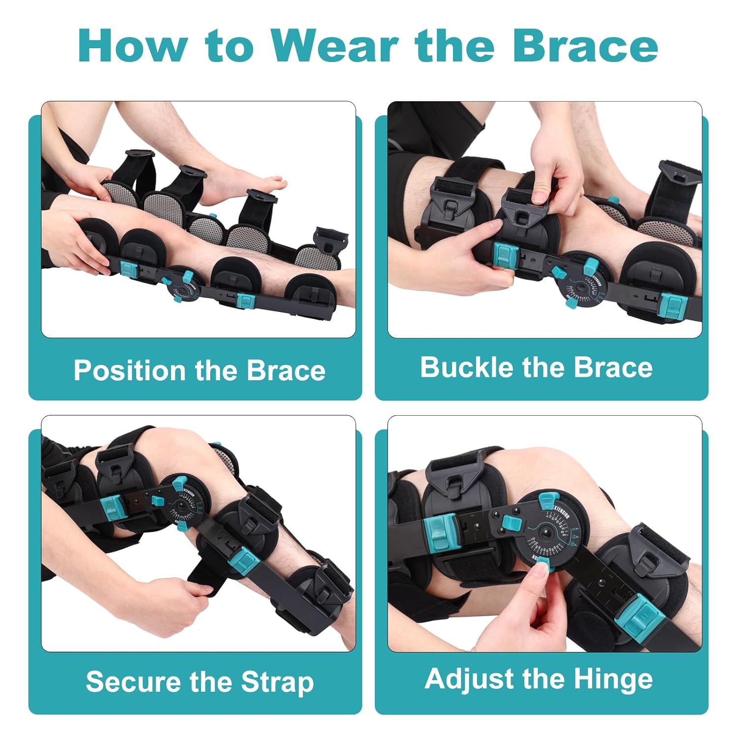 Hinged ROM Knee Brace, Adjustable Post Op Knee Immobilizer with Side Stabilizers, Medical Orthopedic Knee Support for Arthritis, ACL, MCL and PCL Injury