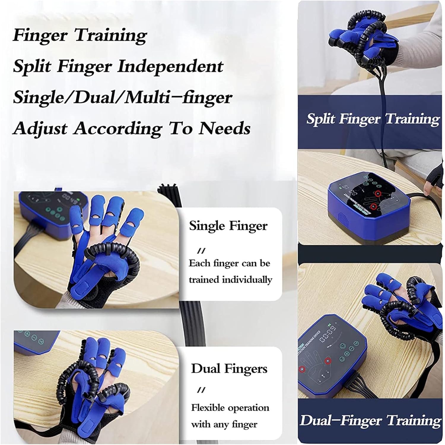 Rehabilitation Robot Gloves Hemiplegia Finger Trainer Stroke Hand Therapy Equipment, Hand Strengthener Orthosis for Longterm Relief Finger Cramps Arthritis Pain Relief (M,Blue)