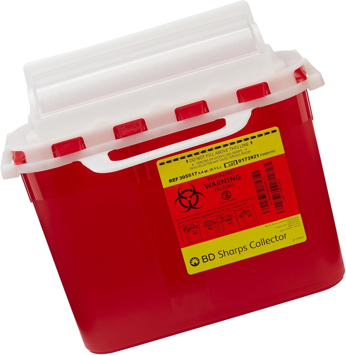 BD Medical 305517 Sharps Collector, Counter Balanced Door, Shape, Red, Pack of 20