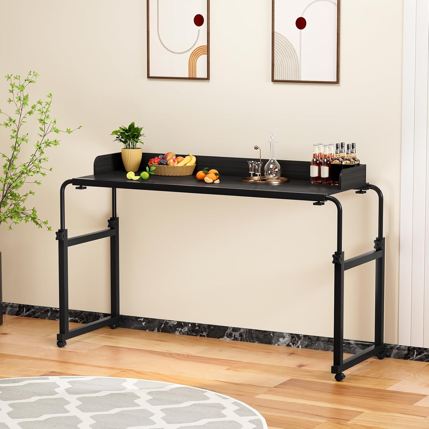 Overbed Bedside Table with Wheels | Adjustable Height Bed Table Over The Bed Rolling Laptop Desk,Mobile Standing Laptop Desk Rolling Computer Cart Movable Overbed Home Use ﻿ Matte Black