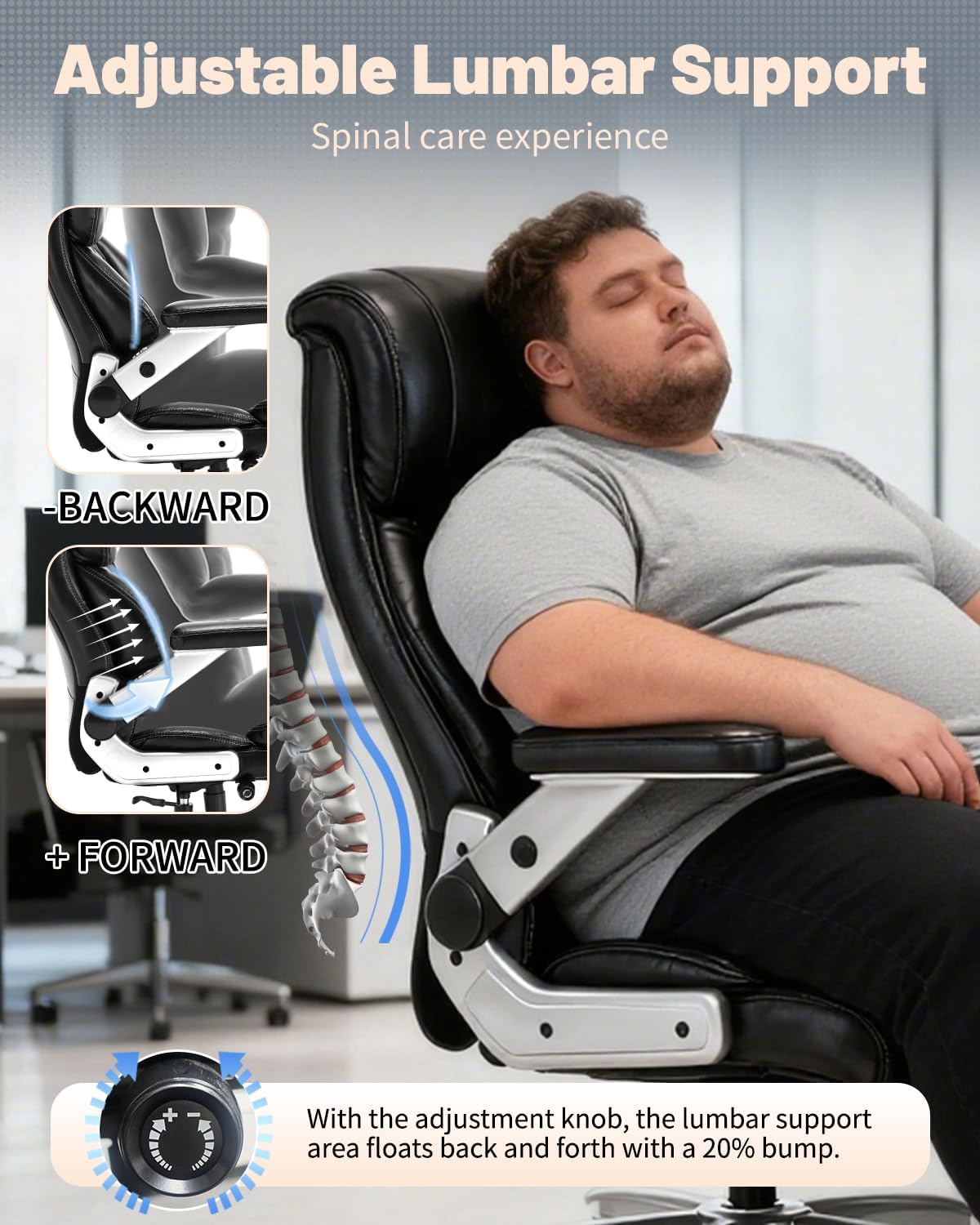 800lbs Executive Chairs with 5D Flip Arms, Heavy Duty Office Chair with Adjustable Lumbar Support, Office Chair for Heavy People, Big and Tall chair with Quiet Rubber Wheel and Extra Wide seat