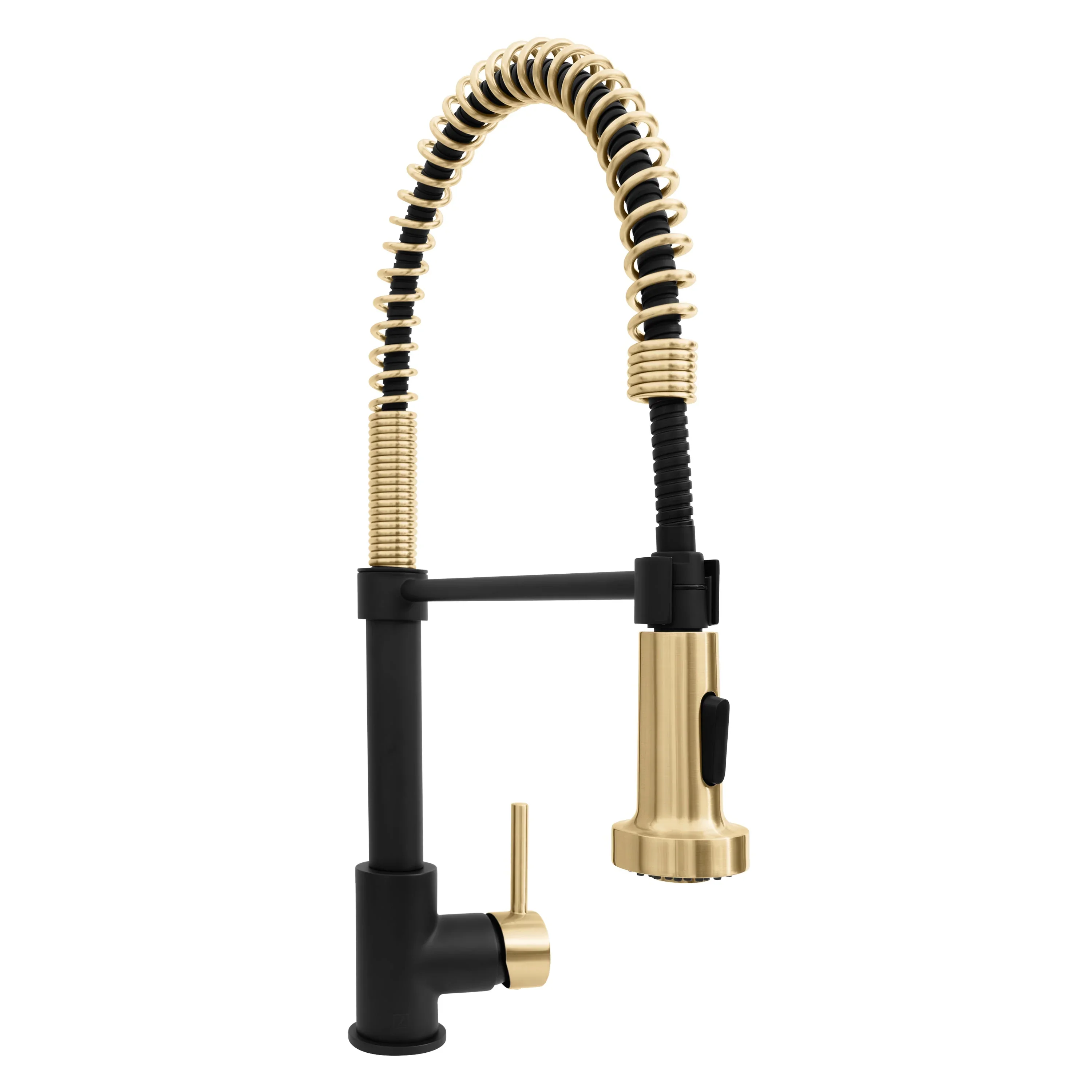 ZLINE Autograph Edition Apollo Pull Down Spring Single Handle Kitchen Faucet in Matte Black & Champagne Bronze (APL-KF-ZMBCB)