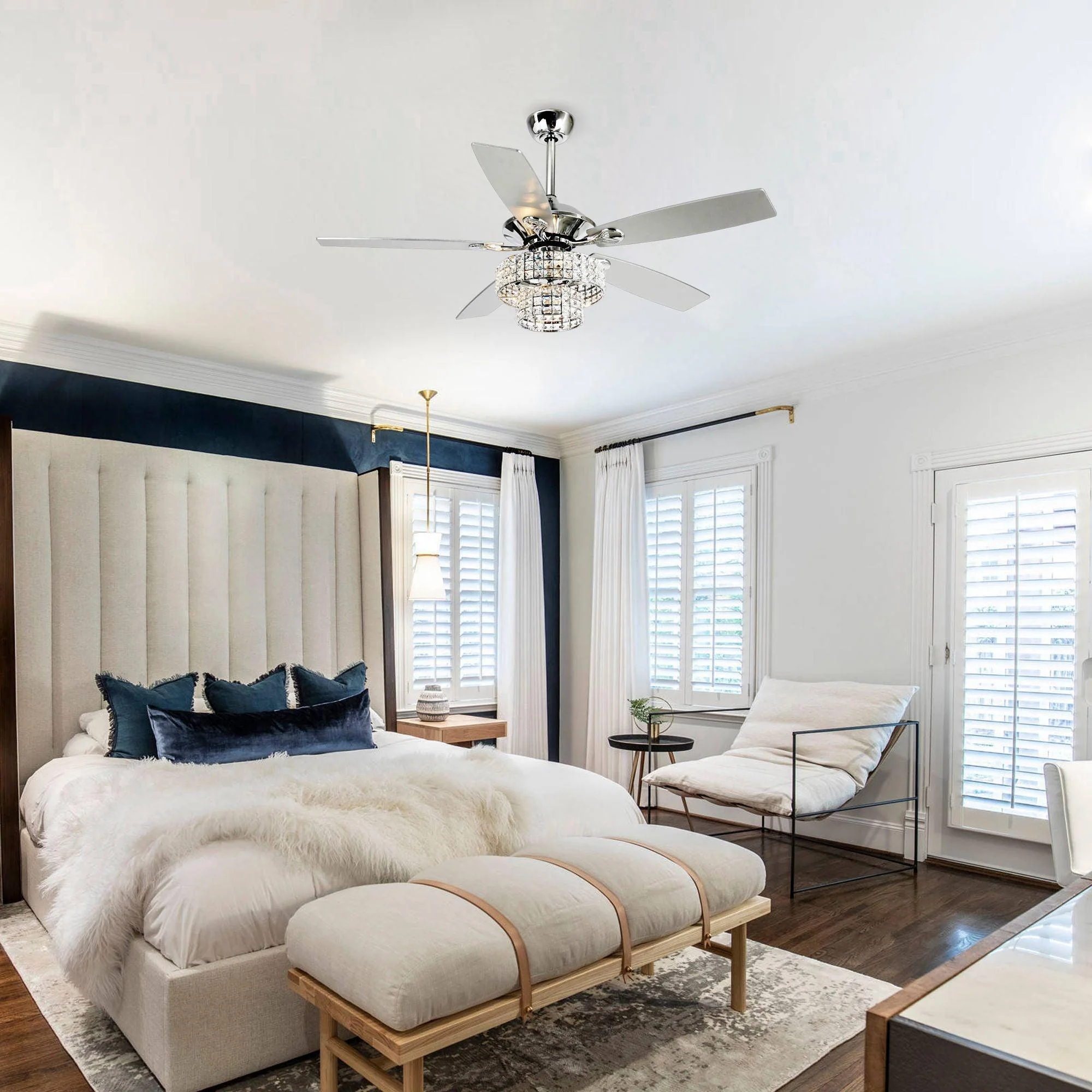 Parrot Uncle 52-Inch Howell Modern Downrod Mount Reversible Crystal Ceiling Fan with Lighting and Remote Control