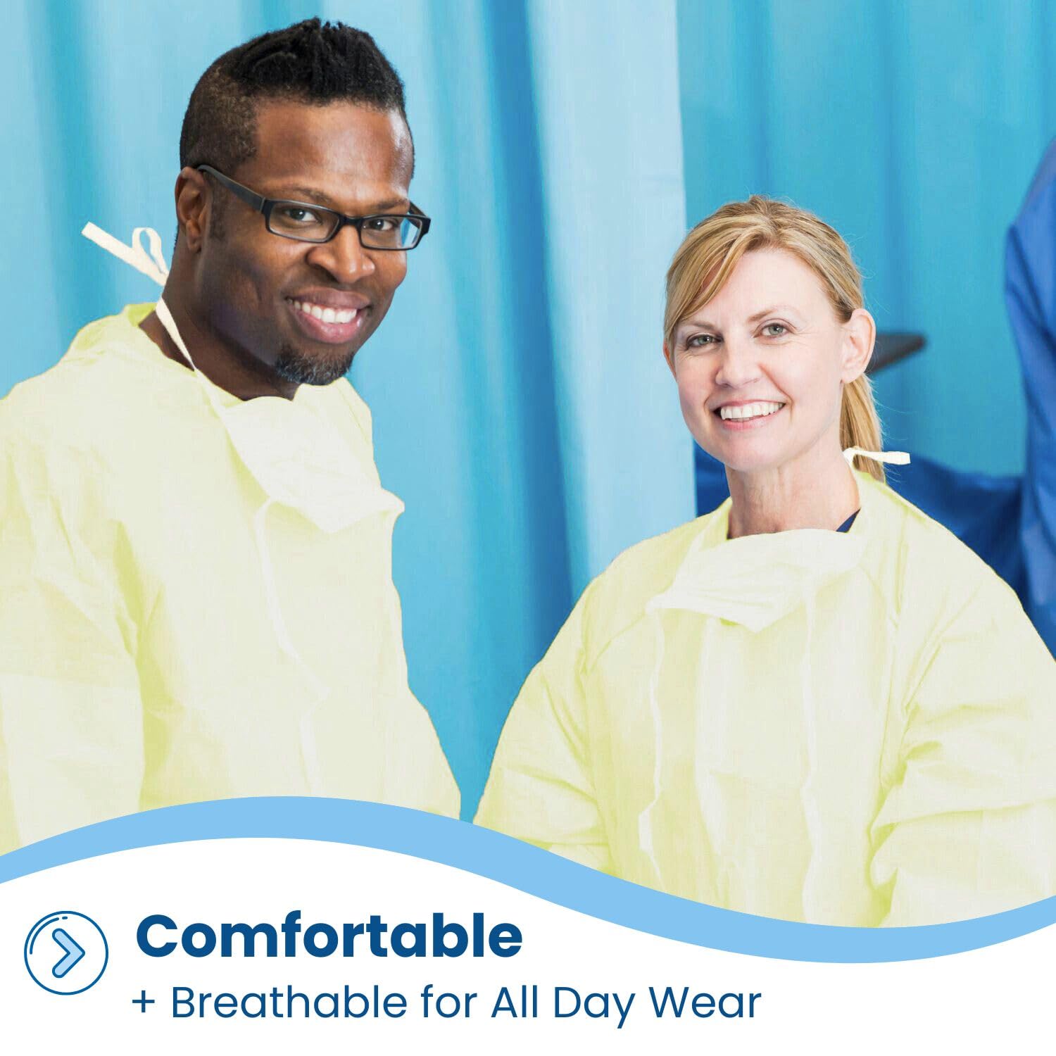 HCS Bulk XL Isolation Gowns - Disposable Gowns, Medical - SMS, AAMI Level 2, PPE Gown Disposable - Elastic Cuffs, Neck Tape & Waist Tie - Home, Clinic, Dentist, Hospital - Yellow Gown (50/Case)