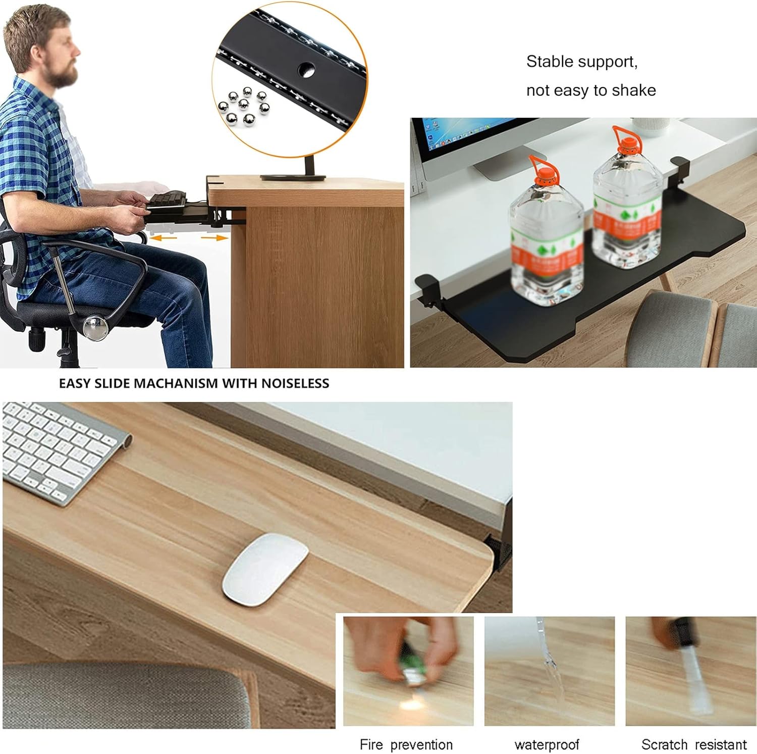 Ergonomics Under Desk Extender Tray - Clamp-On Keyboard and Mouses Tray, Easy to Install, 20kg Load, Adjustable Keyboard Drawer, Computer Elbow Arm Support, Armrest Shelf,A-Teak