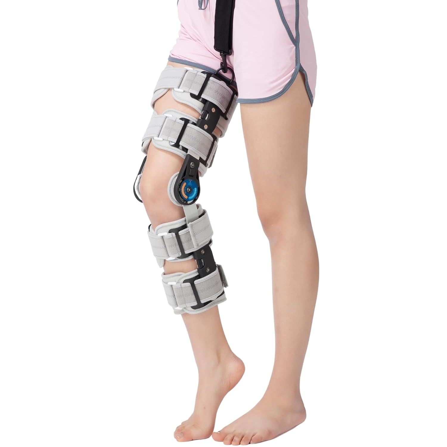 Hinged ROM Knee Brace with Side Stabilizers, Adjustable Post Op Knee Immobilizer for ACL, PCL and MCL Injury, Medical Knee Orthopedic Support, Leg Stabilizer for Man and Women