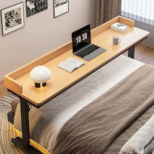 Adjustable Height Rolling Overbed Table for Laptop, Mobile Bed Desk with Wheels & Baffles, Ideal Hospital & Home Use, Portable Bedside Working Station