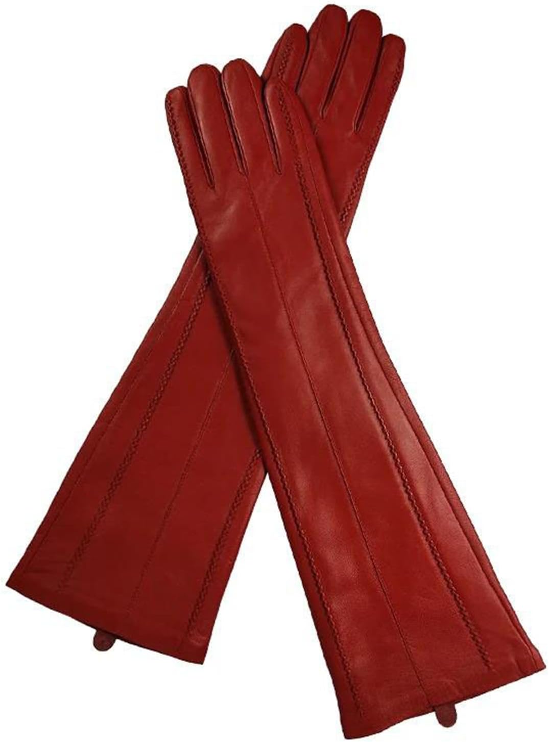 Women's Elbow Length Gloves Long Arm Sleeve Style With A Warm Comfortable Lining And Classic Three Line Detailing