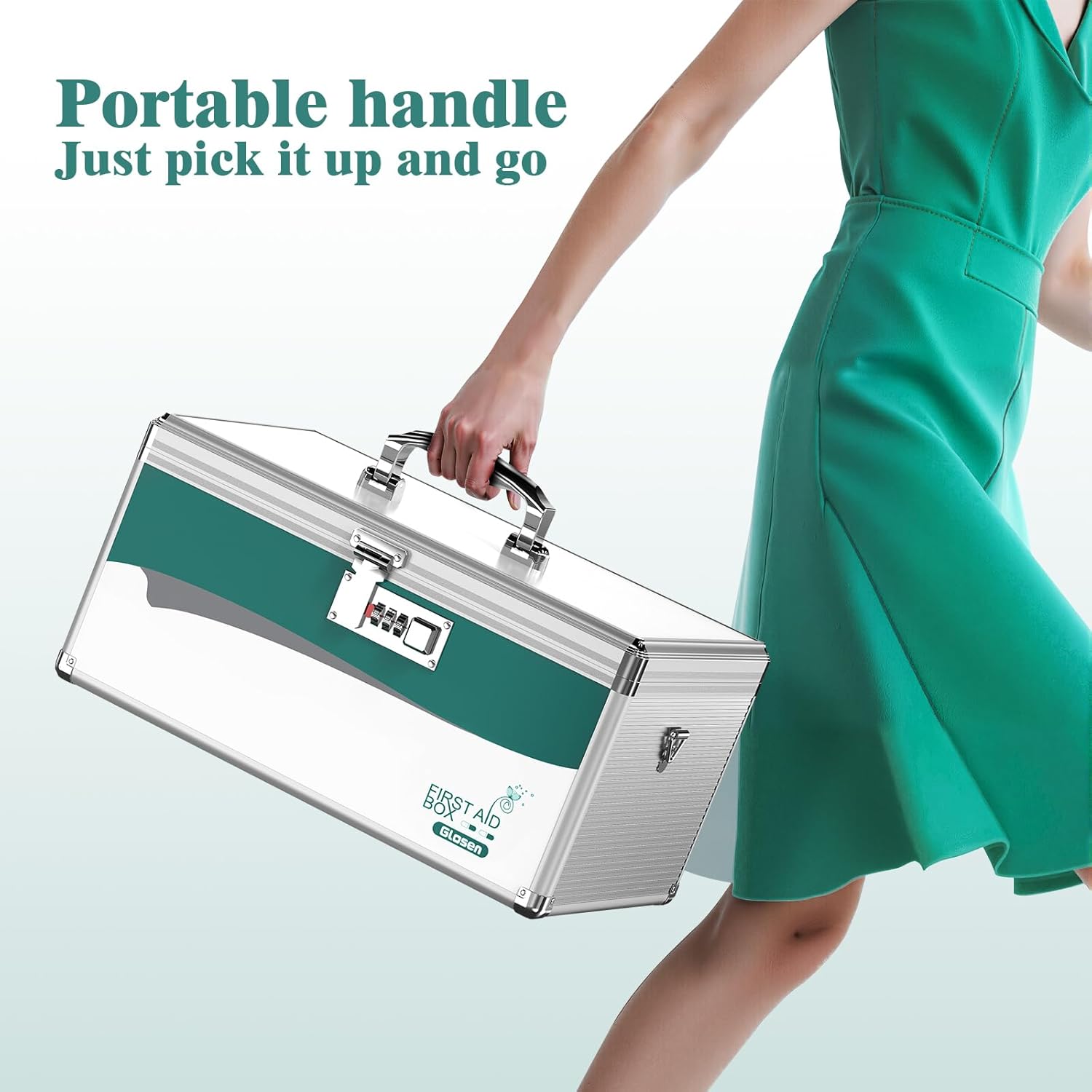 Glosen Medicine Lock Box with Combination Lock,Medication lock box【Extra Large16 x 9.25 x 7.5 Inch】 medicine safe lock box,medical box organizer