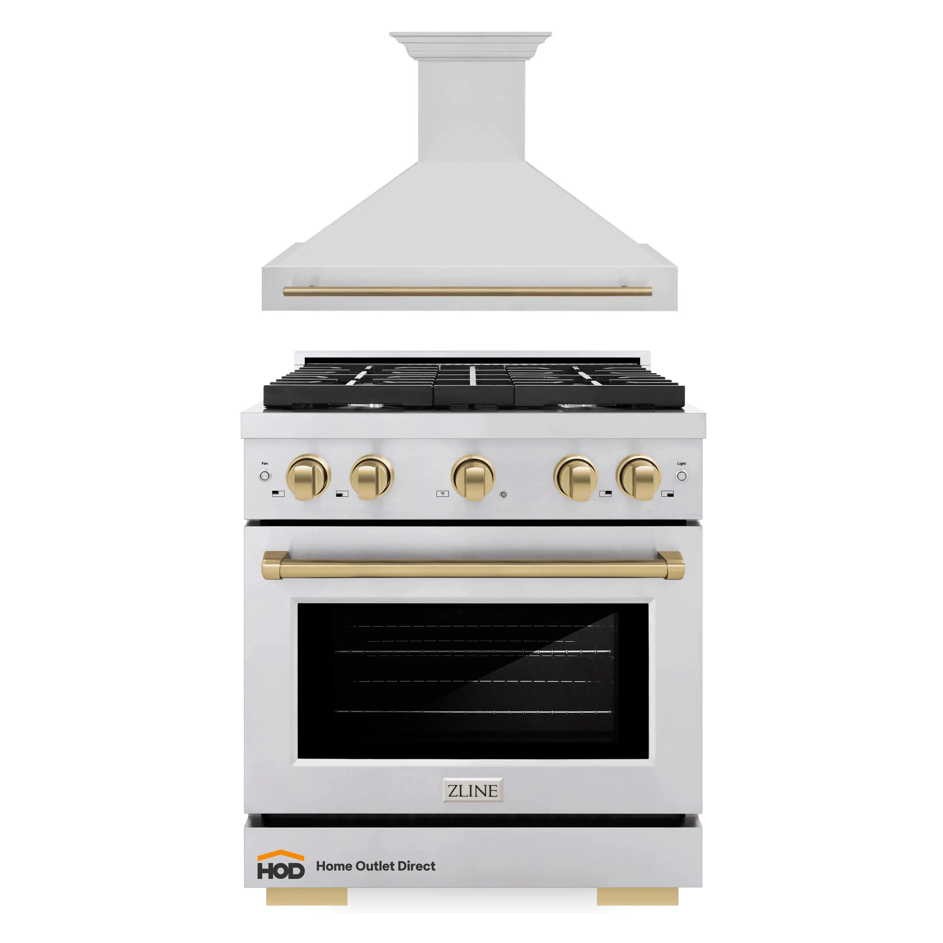 ZLINE Autograph Edition 2-Piece Appliance Package - 30-Inch Gas Range & Wall Mounted Range Hood in Stainless Steel with Champagne Bronze Trim (2AKP-SGRRH30-CB)