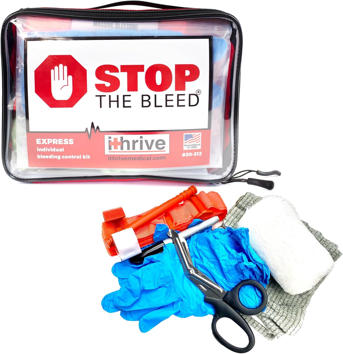 iThrive Express Bleeding Control Kit with Tourniquet - Easy-to-Use Emergency Kit with Official Stop The Bleed License - First Aid Kit Assembled in USA by Veterans - Emergency Supplies