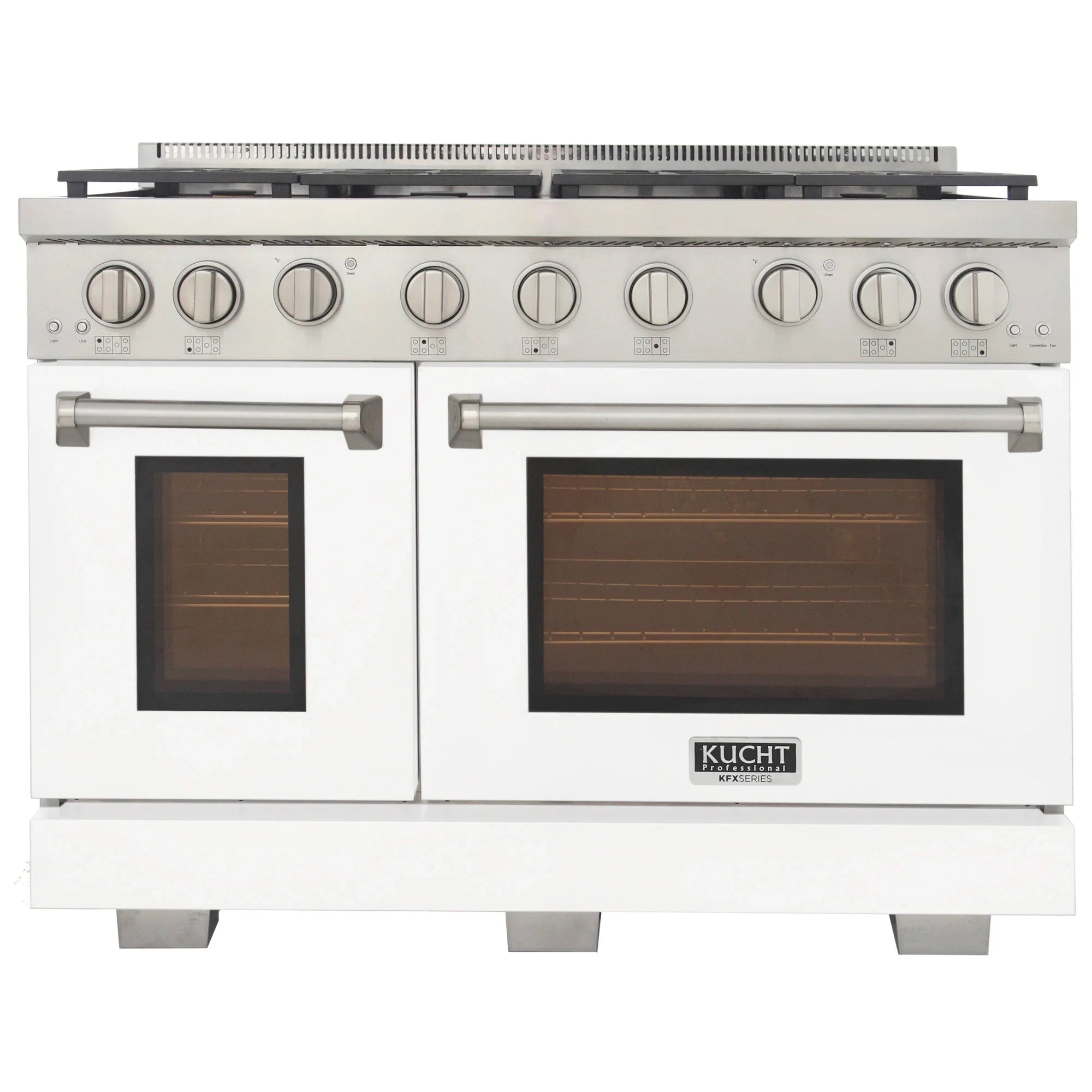 Kucht Professional 48-Inch 6.7 cu. ft. Propane Gas Range in White with Silver Accents (KFX480/LP-W)