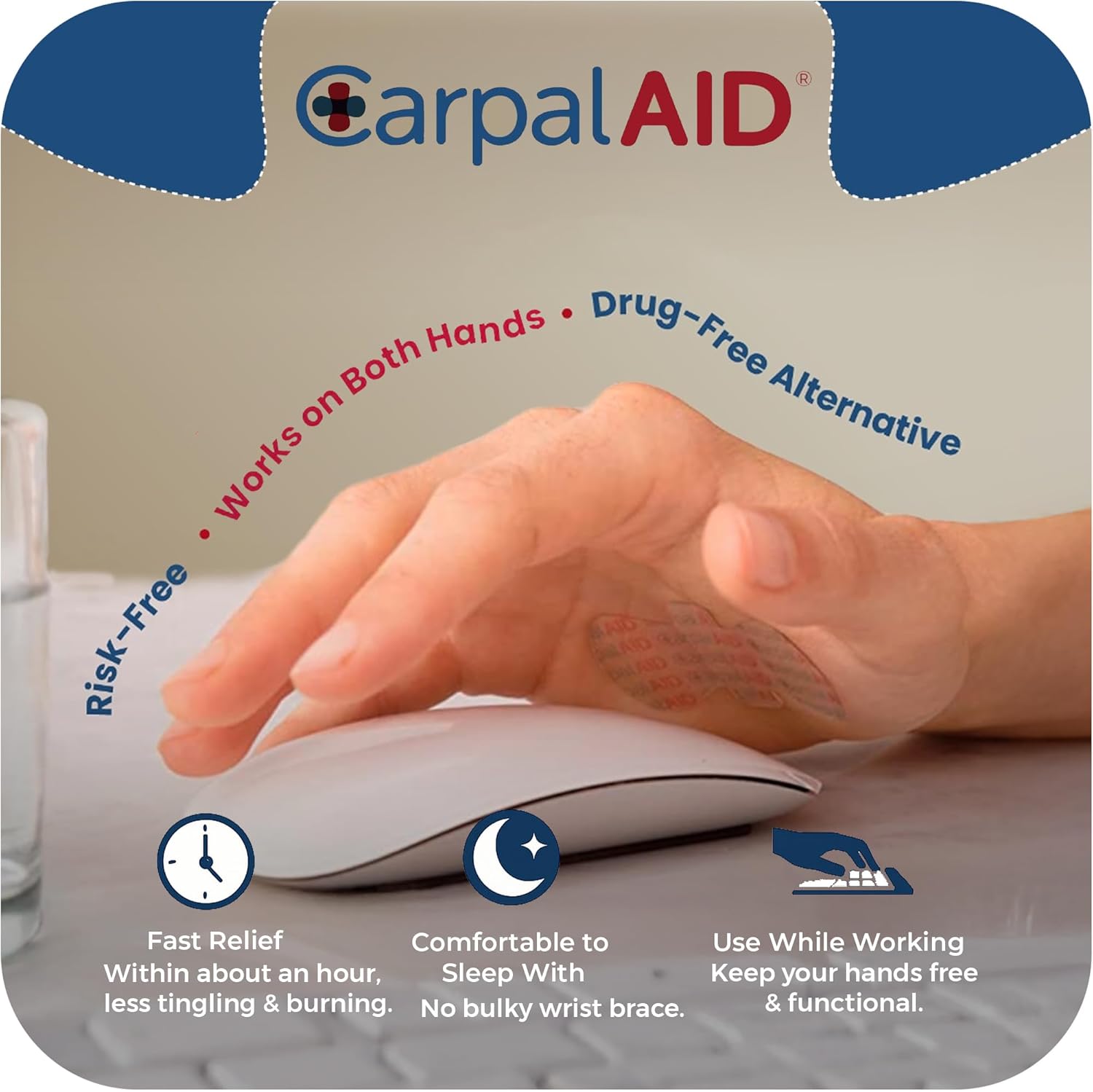 CarpalAid - Carpal Tunnel Brace Alternative Patch - Innovative Patented Design, Medical-Grade Adhesive for Support - All-Day Wear No-Brace Necessary - Small Size - 80 Pack