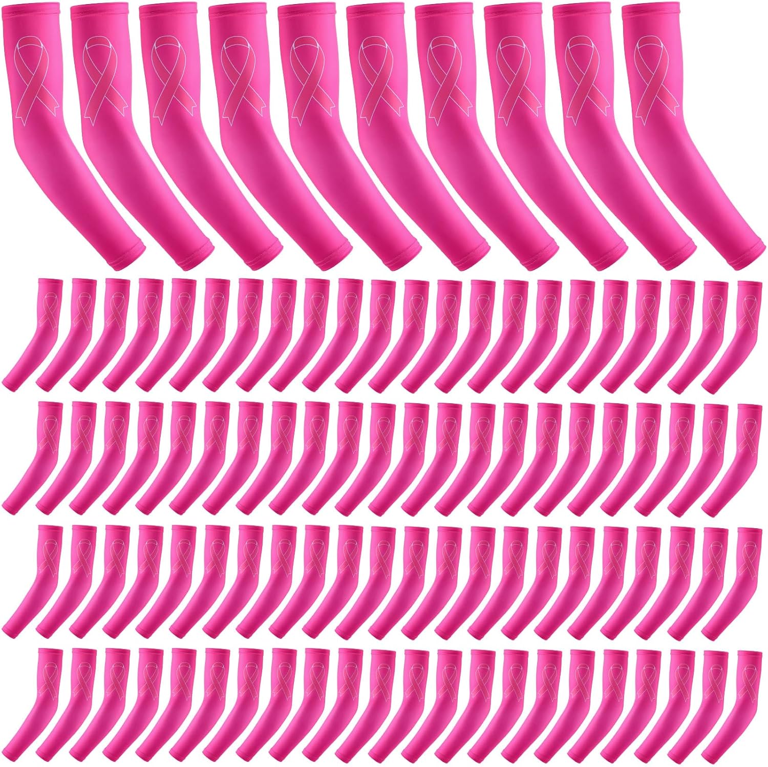 Zhehao 50 Pair Breast Cancer Awareness Sleeves Pink Ribbon Arm Sleeves Compression Arm Sleeve for Women Sports Accessory