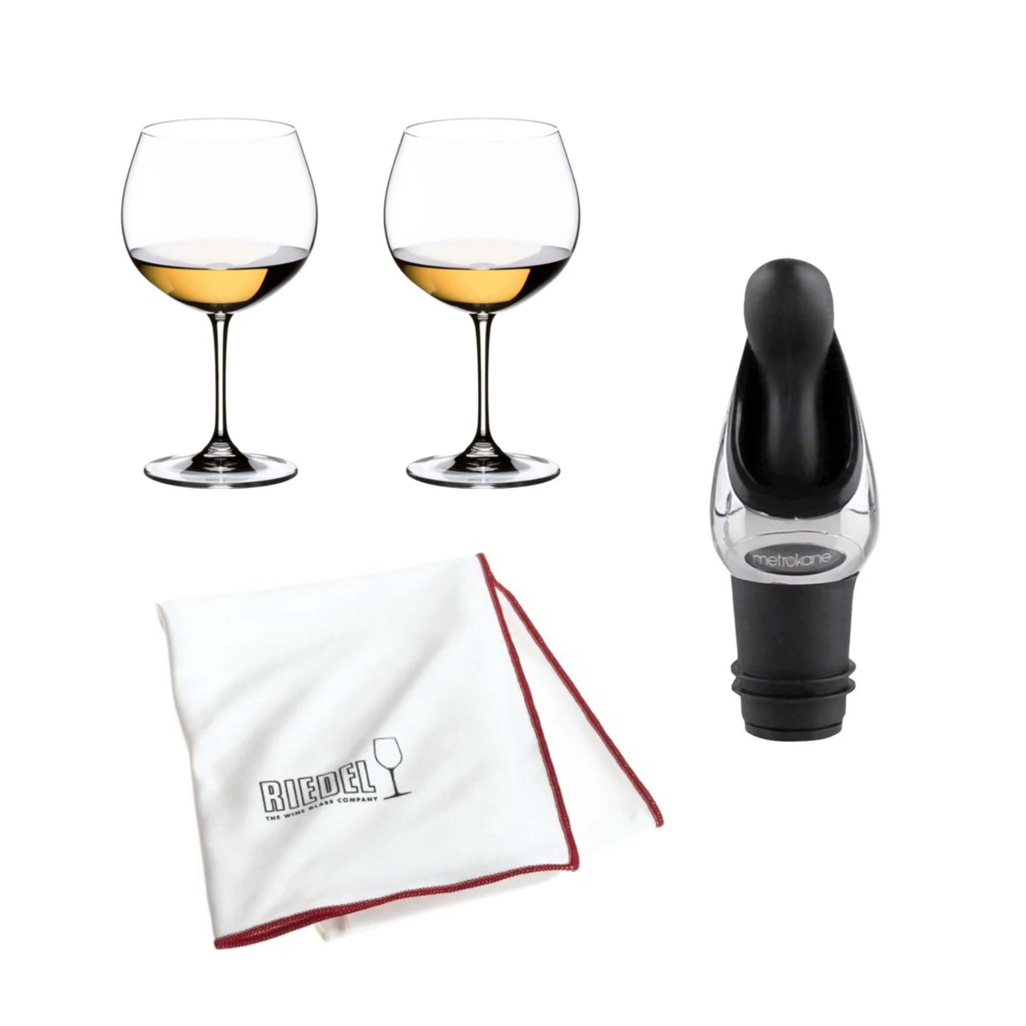 Riedel Vinum Oaked Chardonnay/Montrachet Glass (2-Pack) with Wine Pourer Bundle