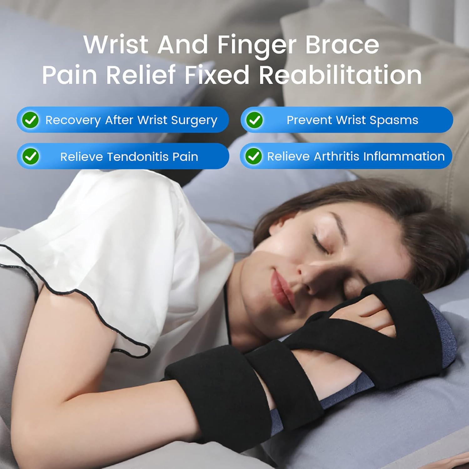 Resting Hand Brace, Stroke Hand Splint, Aluminum Support Plate, Finger Separation, Double Layer Sponge Strap, for Arthritis, Tendonitis, Carpel Tunnel Synde, Metacarpal Breaks