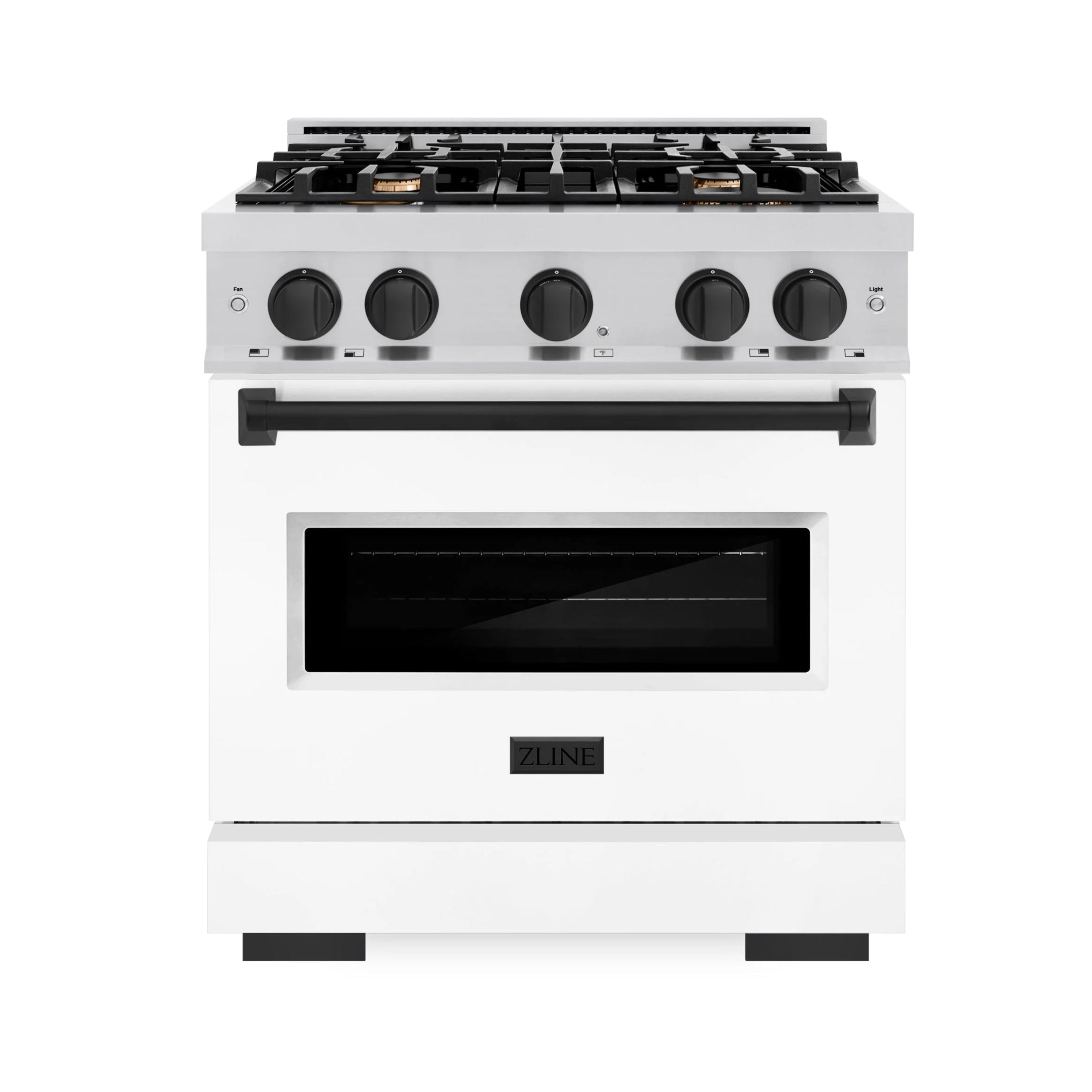 ZLINE Autograph Edition 30-Inch Classic Series Dual Fuel Range with 4 Gas Burner Cooktop and 4.2 Cu. Ft. Electric Convection Oven in Stainless Steel with White Matte Door and Matte Black Accents (CDRZ-WM-30-MB)