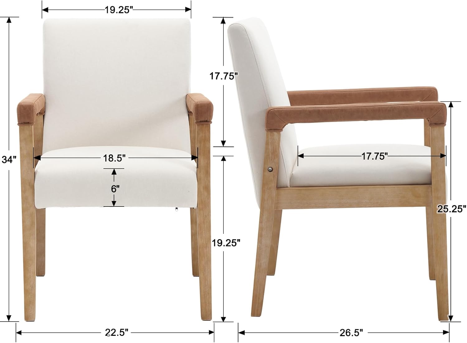 Kmax Modern Dining Chairs Set of 4 Linen Fabric Kitchen Arm Chairs Upholstered Accent Chairs with Wooden Legs for Dining Room, Living Room, Bedroom, White