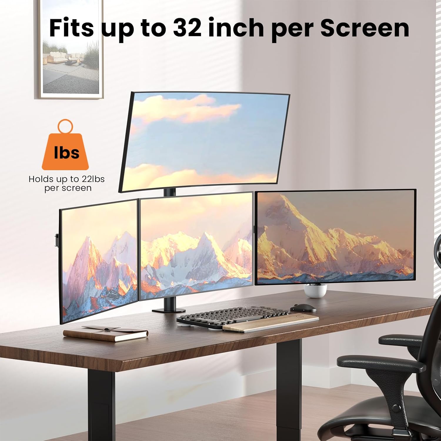 Quad Monitor Mount for 17-32 Inches - Fully Adjustable Heavy Duty 4 Monitor Arm Desk Mount, Max Load 22lbs per Screen, Clamp/Grommet, VESA 75/100 mm, Black