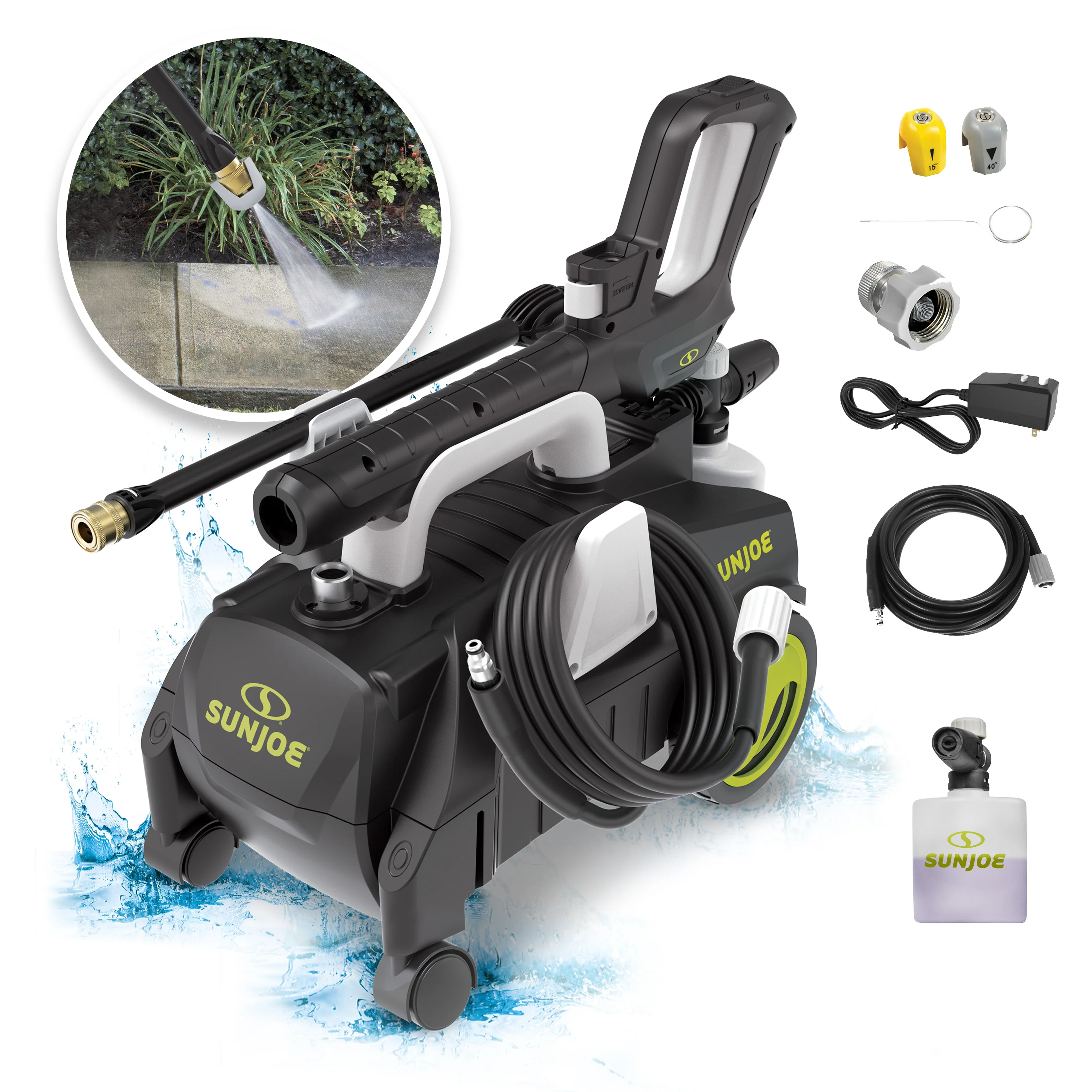 Sun Joe SPX3160P-SJG Electric Pressure Washer W/ Accessories | 11-Amp | Included Brush Set | Ultra Portable | 360º Rotating Wheels