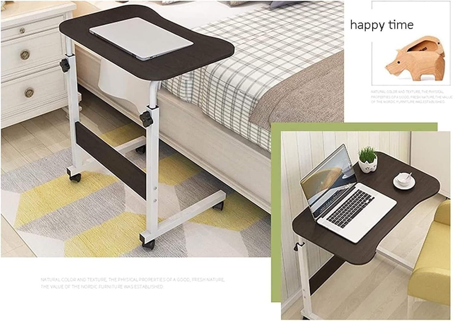 Overbed Table with Wheels，Bed Desk，Bed Table， Medical Overbed Table On Wheels Height-Adjustable Portable Desk Writing Surface to Use in Bed or a Wheelchair Elderly Mobility Aid(B)