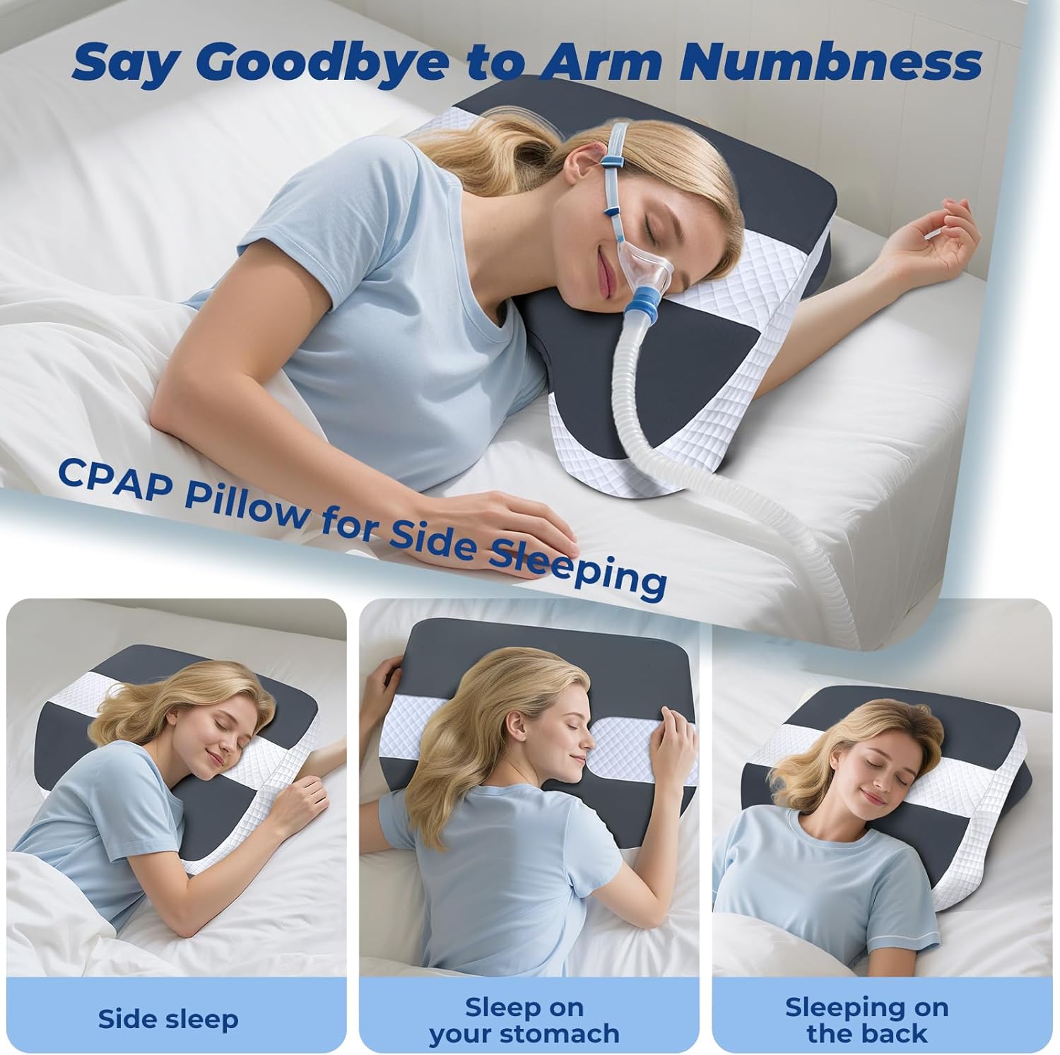 SAHEYER Side Sleeper Pillow with Arm Holes, 2 in 1 Shoulder Relief System for Rotator Cuff Pain, Memory Foam Pillow for Adults with 3 Arm Place Hole, Grey