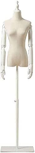 Mannequin Torso Dress Form Mannequin Body Female Mannequin Beautiful Dummy, White Dress Form with Metal Stands and Flexible Arms, Adjustable Height Support Rod (Square Base )