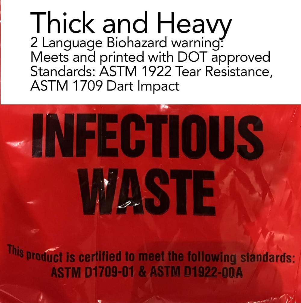 RESILIA Biohazard Bags - Hazardous Waste Disposal, Meets DOT ASTM Standards for Hospital Use, OSHA Approved, Red, 33 Gallon, 33